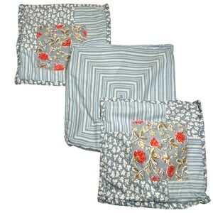 Lot 3 Laura Ashley Lifestyles Pillow Shams Cases Blue White Stripes Floral Poppy